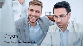  Presentation with computer based test - PPT layouts having looking at the computer monitor background and a  colored foreground