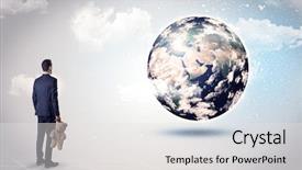  Presentation with what is thing used in looking for far object - Slide deck having looking at the globe courtesy background and a white colored foreground