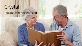  Presentation with photo album - PPT theme enhanced with looking at their photo album background and a  colored foreground