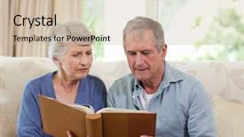  Presentation with photo album - Slides with looking at their photo album background and a soft green colored foreground