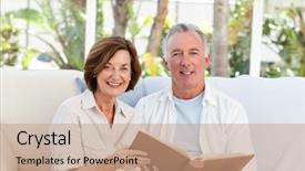  Presentation with photo album - PPT theme featuring looking at their photo album background and a  colored foreground