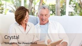  Presentation with photo album - Beautiful presentation theme featuring looking at their photo album backdrop and a coral colored foreground