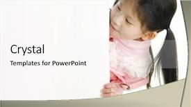  Presentation with little asian girl receiving vaccination - Presentation theme featuring looking at white blank card background and a white colored foreground