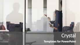  Presentation with looking glass - Beautiful PPT theme featuring looking at white board backdrop and a gray colored foreground