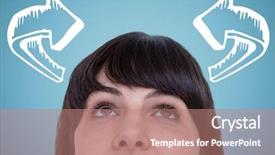  Presentation with head - Audience pleasing slide set consisting of looking at white curved arrow backdrop and a coral colored foreground