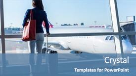  Presentation with airport lounge - Audience pleasing PPT layouts consisting of looking at window in airport backdrop and a teal colored foreground