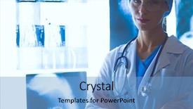  Presentation with doctor helps to get out of bed an elderly woman - Colorful PPT layouts enhanced with looking at x-ray results backdrop and a light blue colored foreground