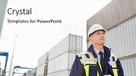 Presentation with worker - Beautiful theme featuring looking away in shipping yard backdrop and a white colored foreground