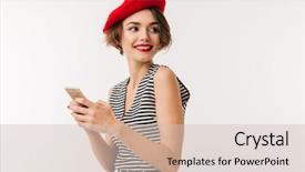  Presentation with red - PPT theme consisting of looking away isolated over white background and a soft green colored foreground