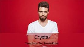  Presentation with camera - Colorful slide set enhanced with looking camera with arms cross backdrop and a  colored foreground