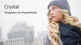  Presentation with luxury fashion outdoors - Beautiful presentation design featuring looking city - thoughtful gorgeous blonde posing outdoors backdrop and a white colored foreground