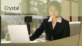  Presentation with women glass ceiling business cartoon - Presentation enhanced with looking documents - business women workin with laptop background and a  colored foreground