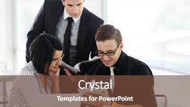  Presentation with paperwork - Colorful slide set enhanced with looking documents - three business people working backdrop and a tawny brown colored foreground