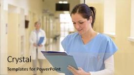  Presentation with female hospital patient - Audience pleasing slide deck consisting of looking down at patient files backdrop and a soft green colored foreground