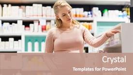  Presentation with medicine pregnant woman - PPT theme enhanced with looking for medication at pharmacy background and a coral colored foreground