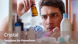  Presentation with drugs and medicines - Colorful presentation theme enhanced with looking for medicines at farmacy backdrop and a violet colored foreground