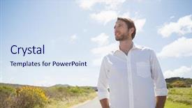  Presentation with road safty - Slide set having looking forward - handsome casual man standing background and a sky blue colored foreground