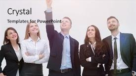  Presentation with team leader - Audience pleasing PPT theme consisting of looking forward - leader of the pointing goal backdrop and a sky blue colored foreground