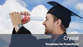  Presentation with diploma - Colorful presentation enhanced with looking forward - young graduate student holding backdrop and a ocean colored foreground