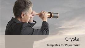  Presentation with telescope - Slides featuring business concept business man looks through a telescope background and a lemonade colored foreground