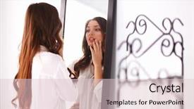  Presentation with mirror reflection - Presentation design with looking herself reflection in mirror background and a lemonade colored foreground