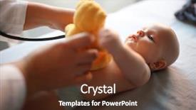  Presentation with abused baby - Audience pleasing slides consisting of looking his toy while pediatrician backdrop and a tawny brown colored foreground