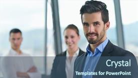  Presentation with young business people - Presentation theme with looking job - group of happy young business background and a  colored foreground