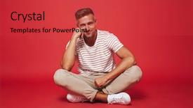  Presentation with good - PPT theme enhanced with looking man 30s in stripe background and a  colored foreground