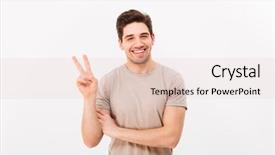  Presentation with good - Presentation theme consisting of looking man showing peace symbol background and a lemonade colored foreground