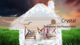  Presentation with chairs - Presentation theme having looking ocean on their deck background and a coral colored foreground