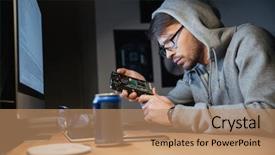  Presentation with hard disk drive - Cool new presentation theme with looking on broken hard backdrop and a coral colored foreground