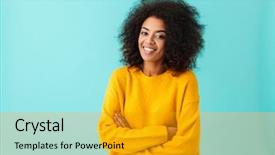  Presentation with blue yellow - Presentation design consisting of looking on camera with perfect background and a gold colored foreground