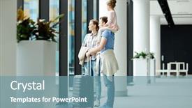  Presentation with big fat belly girl - PPT layouts with looking outdoors through transparent door background and a seafoam green colored foreground