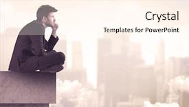  Presentation with tall building - Slides featuring looking over cloudy city scape background and a cream colored foreground
