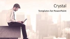  Presentation with tall building - Amazing slide deck having looking over cloudy city scape backdrop and a cream colored foreground
