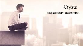  Presentation with tall building - Beautiful theme featuring looking over cloudy city scape backdrop and a cream colored foreground
