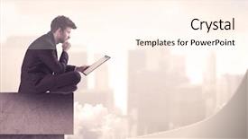  Presentation with tall building - Theme with looking over cloudy city scape background and a  colored foreground