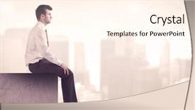  Presentation with tall building - PPT theme having looking over cloudy city scape background and a cream colored foreground