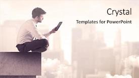  Presentation with tall building - Cool new PPT theme with looking over cloudy city scape backdrop and a cream colored foreground
