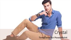  Presentation with man looking up happy - Cool new slide deck with beautiful young girl in dress with umbrella under the rain in the rain forest backdrop and a gray colored foreground.