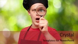  Presentation with looking glass - PPT theme consisting of yoga image of professional coach helps woman to perform asana background and a coral colored foreground