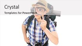  Presentation with looking glass - PPT theme having looking through a magnifying glass background and a light gray colored foreground