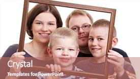  Presentation with family photo - PPT theme enhanced with looking through an empty frame background and a coral colored foreground