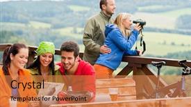  Presentation with mountain view - Audience pleasing PPT theme consisting of looking through binoculars reading map backdrop and a coral colored foreground