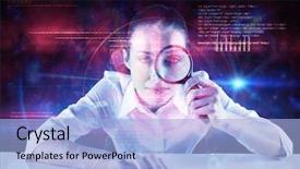  Presentation with hand print - Theme with looking through magnifying glass background and a light blue colored foreground