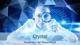  Presentation with education through technology - PPT layouts enhanced with typing and looking through magnifying background and a light blue colored foreground