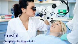  Presentation with oral surgery - PPT theme featuring looking through microscope at surgery background and a sky blue colored foreground