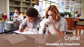  Presentation with high school students - Audience pleasing theme consisting of looking through microscope in biology backdrop and a violet colored foreground
