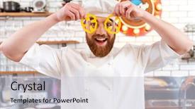  Presentation with cook chef - Beautiful PPT theme featuring looking through slices of yellow backdrop and a  colored foreground