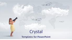  Presentation with airplane wing through airplane window - Slide set consisting of looking through spyglass to airplane background and a sky blue colored foreground